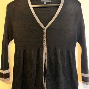 Boden Black Knit Cardigan with Silver Metallic Trim sz UK 14 (US10/12)